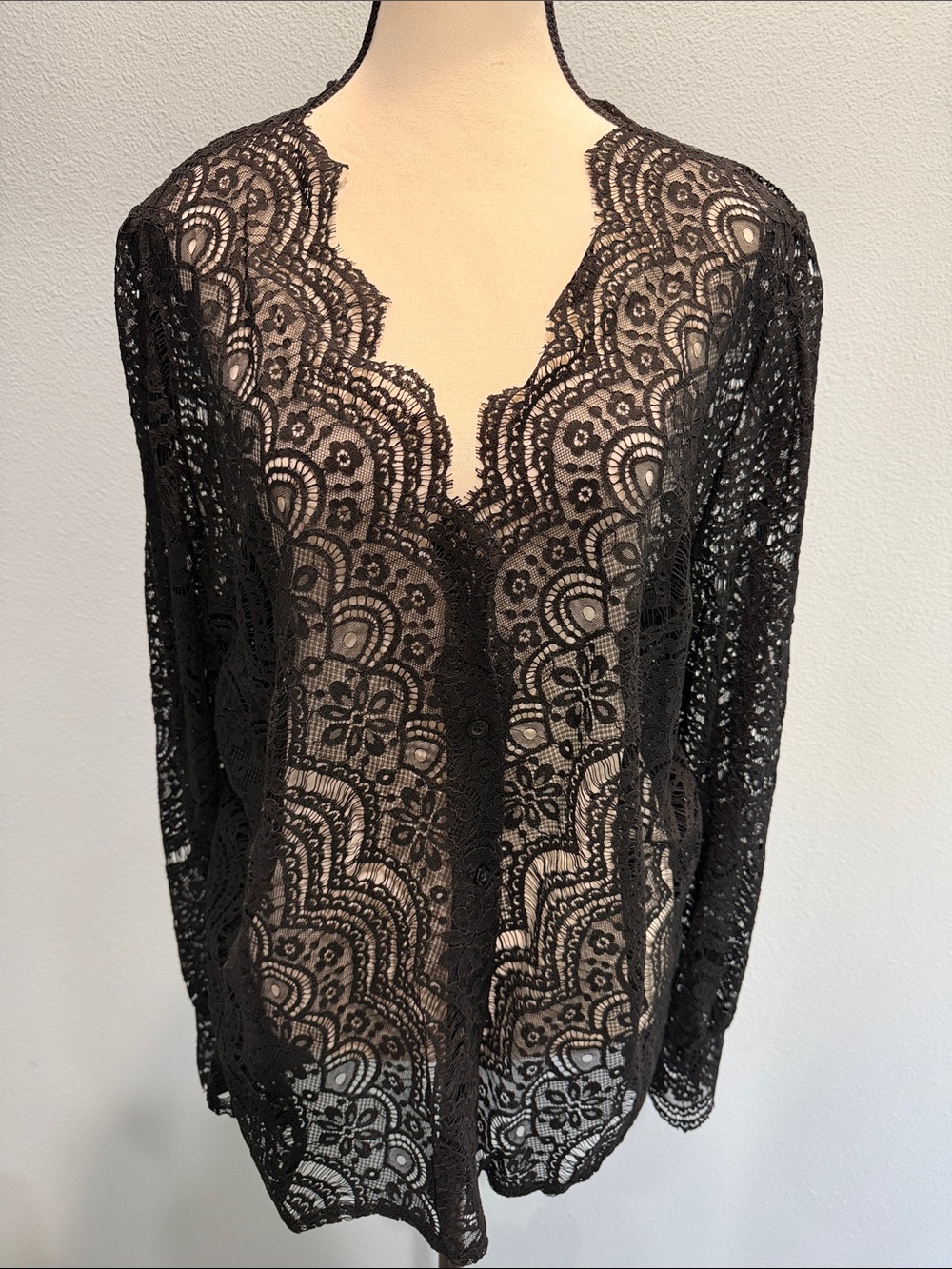 SHEIN Black Lace Curve OXL Sheer Top